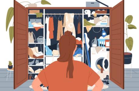 closet clutter, messy closet, illustration, 