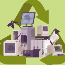 Recycling green symbol for electronic appliances waste trash pile